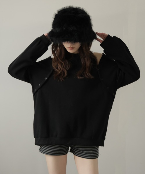 Ulysses(ユリシス)の「袖ボタンマルチWAYスウェットトップス(スウェット・レディース・グレー/ブラック・F)」の6枚目の写真