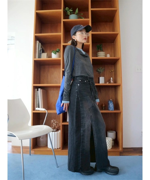 TRUNC（トランクエイティーエイト）の「Cross Waist Denim Skirt（デニムスカート・レディース・グレー/ブルー・SMALL/MEDIUM）」の6枚目の写真