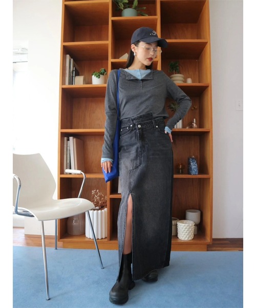TRUNC（トランクエイティーエイト）の「Cross Waist Denim Skirt（デニムスカート・レディース・グレー/ブルー・SMALL/MEDIUM）」の3枚目の写真