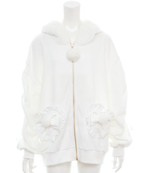 Secret Honey（シークレットハニー）の「ドロストファーパーカー（パーカー・レディース・ブラック/オフホワイト・FREE）」の7枚目の写真