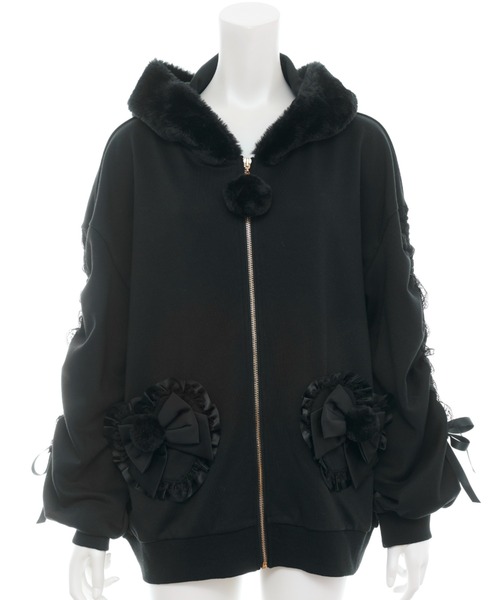 Secret Honey（シークレットハニー）の「ドロストファーパーカー（パーカー・レディース・ブラック/オフホワイト・FREE）」の11枚目の写真