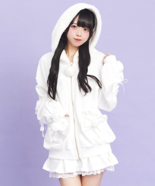 Secret Honey（シークレットハニー）の「ドロストファーパーカー（パーカー・レディース・ブラック/オフホワイト・FREE）」の8枚目の写真