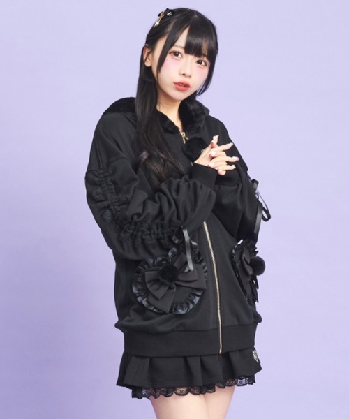 Secret Honey（シークレットハニー）の「ドロストファーパーカー（パーカー・レディース・ブラック/オフホワイト・FREE）」の5枚目の写真