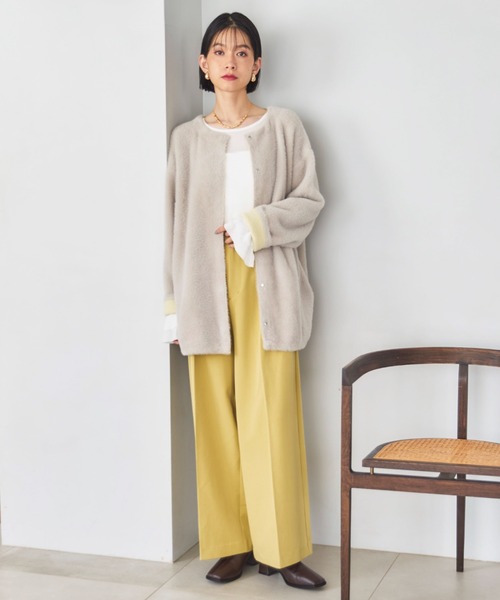 Doux archives(ドゥアルシーヴ)の「ダブルフェイスノーカラーニットジャケット(カーディガン/ボレロ・レディース・ミント/ワイン/グレー・FREE)」の4枚目の写真