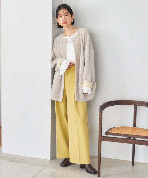 Doux archives(ドゥアルシーヴ)の「ダブルフェイスノーカラーニットジャケット(カーディガン/ボレロ・レディース・ミント/ワイン/グレー・FREE)」の5枚目の写真