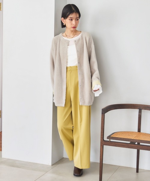 Doux archives(ドゥアルシーヴ)の「ダブルフェイスノーカラーニットジャケット(カーディガン/ボレロ・レディース・ミント/ワイン/グレー・FREE)」の6枚目の写真