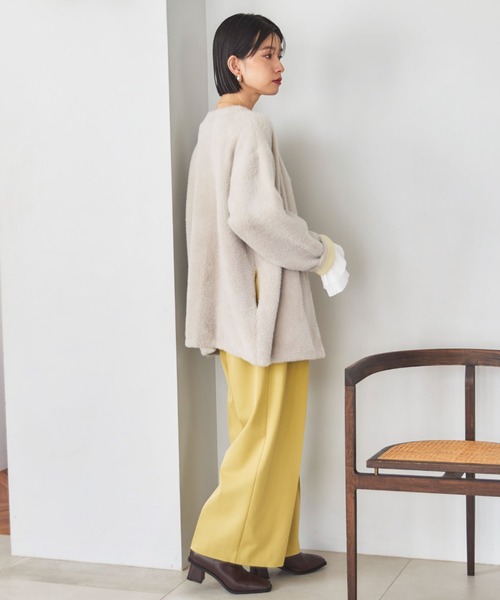 Doux archives(ドゥアルシーヴ)の「ダブルフェイスノーカラーニットジャケット(カーディガン/ボレロ・レディース・ミント/ワイン/グレー・FREE)」の9枚目の写真