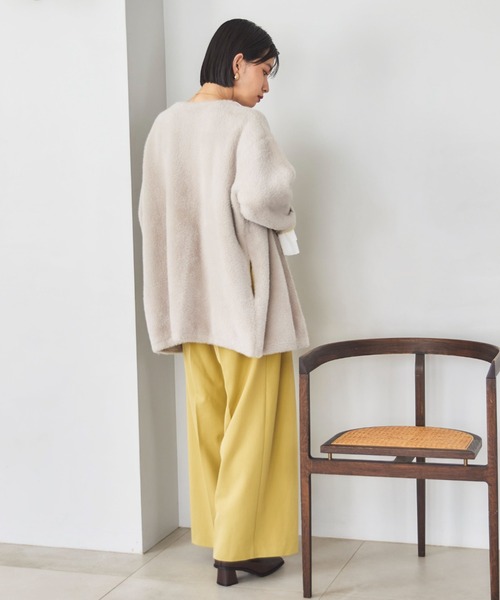 Doux archives(ドゥアルシーヴ)の「ダブルフェイスノーカラーニットジャケット(カーディガン/ボレロ・レディース・ミント/ワイン/グレー・FREE)」の10枚目の写真