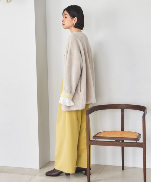 Doux archives(ドゥアルシーヴ)の「ダブルフェイスノーカラーニットジャケット(カーディガン/ボレロ・レディース・ミント/ワイン/グレー・FREE)」の11枚目の写真