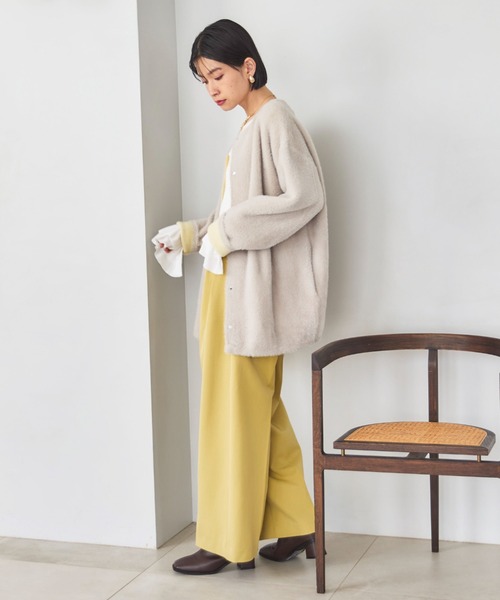 Doux archives(ドゥアルシーヴ)の「ダブルフェイスノーカラーニットジャケット(カーディガン/ボレロ・レディース・ミント/ワイン/グレー・FREE)」の12枚目の写真