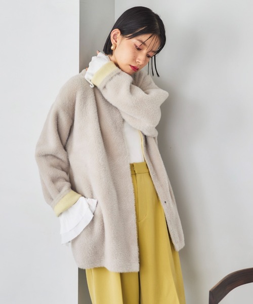 Doux archives(ドゥアルシーヴ)の「ダブルフェイスノーカラーニットジャケット(カーディガン/ボレロ・レディース・ミント/ワイン/グレー・FREE)」の20枚目の写真