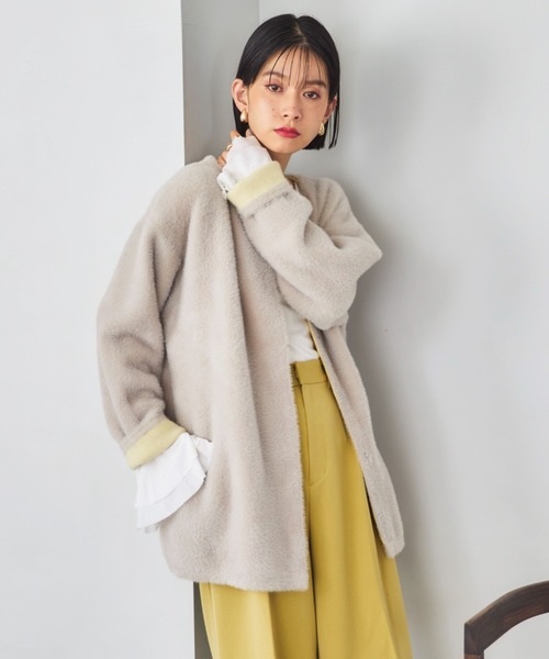 Doux archives(ドゥアルシーヴ)の「ダブルフェイスノーカラーニットジャケット(カーディガン/ボレロ・レディース・ミント/ワイン/グレー・FREE)」の21枚目の写真