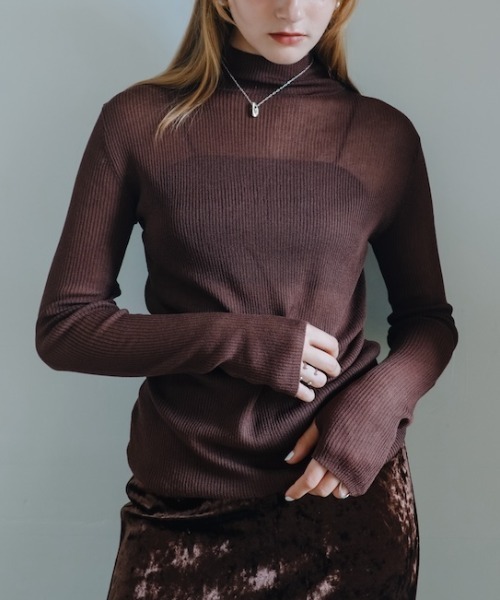 sahara(サハラ)の「Sheer Knit Turtle Top/シアーニットタータルトップ(ニット/セーター・レディース・オフホワイト/ブルー/ブラック/レッド/ブラウン/ミント・FREE)」の1枚目の写真