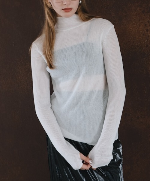 sahara(サハラ)の「Sheer Knit Turtle Top/シアーニットタータルトップ(ニット/セーター・レディース・オフホワイト/ブルー/ブラック/レッド/ブラウン/ミント・FREE)」の2枚目の写真