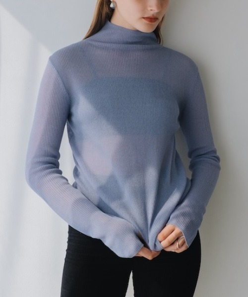 sahara(サハラ)の「Sheer Knit Turtle Top/シアーニットタータルトップ(ニット/セーター・レディース・オフホワイト/ブルー/ブラック/レッド/ブラウン/ミント・FREE)」の5枚目の写真