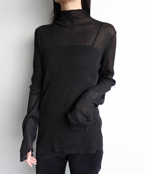 sahara(サハラ)の「Sheer Knit Turtle Top/シアーニットタータルトップ(ニット/セーター・レディース・オフホワイト/ブルー/ブラック/レッド/ブラウン/ミント・FREE)」の3枚目の写真