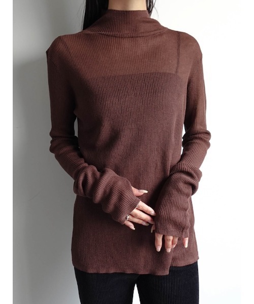 sahara(サハラ)の「Sheer Knit Turtle Top/シアーニットタータルトップ(ニット/セーター・レディース・オフホワイト/ブルー/ブラック/レッド/ブラウン/ミント・FREE)」の12枚目の写真