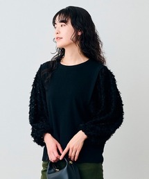 リブ イン コンフォート 忙しい朝の救世主 フリンジジャカードが華やかな 異素材ドッキングブラウス