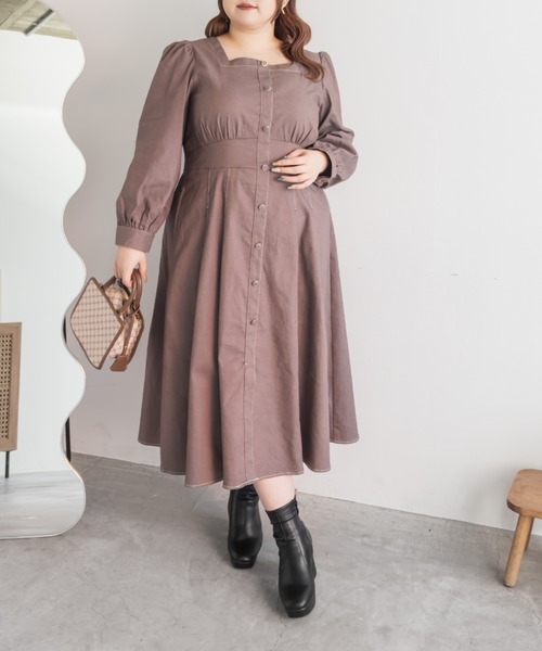 CLETTE(クレット)の「CLETTEオリジナル配色ステッチスクエアネックワンピース(ワンピース・レディース・モカ/ネイビー/ブラック・LL/3L/4L)」の2枚目の写真