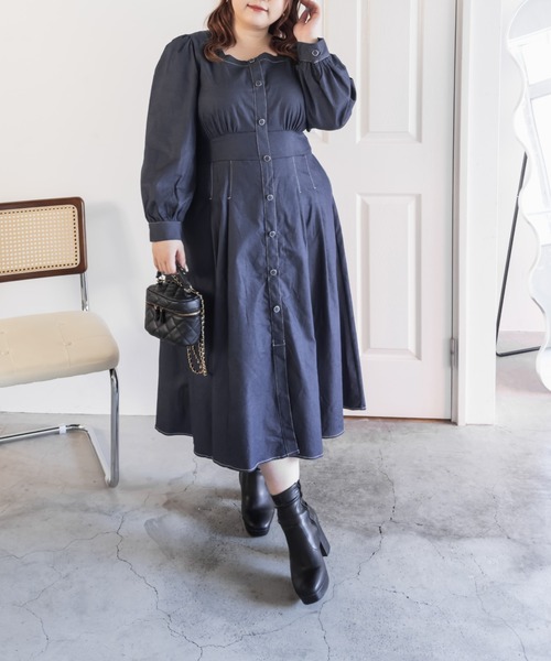 CLETTE(クレット)の「CLETTEオリジナル配色ステッチスクエアネックワンピース(ワンピース・レディース・モカ/ネイビー/ブラック・LL/3L/4L)」の14枚目の写真