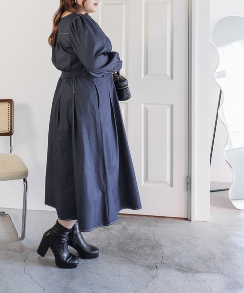 CLETTE(クレット)の「CLETTEオリジナル配色ステッチスクエアネックワンピース(ワンピース・レディース・モカ/ネイビー/ブラック・LL/3L/4L)」の17枚目の写真