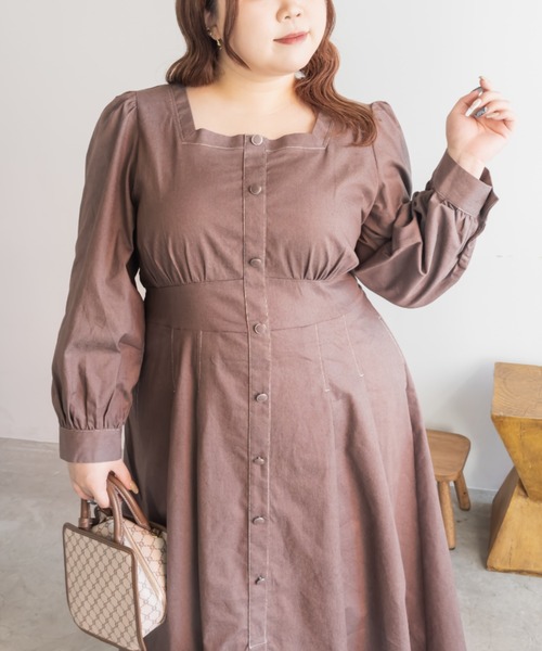 CLETTE(クレット)の「CLETTEオリジナル配色ステッチスクエアネックワンピース(ワンピース・レディース・モカ/ネイビー/ブラック・LL/3L/4L)」の11枚目の写真