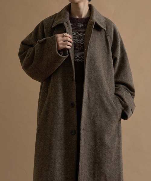 セール】ウールブレンドヘリンボーンステンカラーコート（ステンカラー