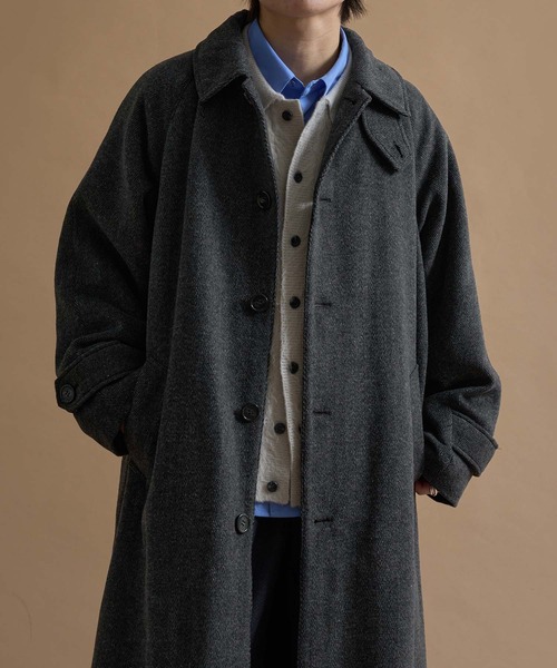 セール】ウールブレンドヘリンボーンステンカラーコート（ステンカラー