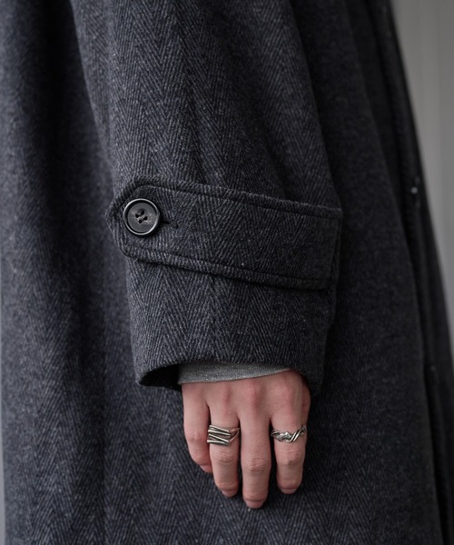 ウールブレンドヘリンボーンステンカラーコート（ステンカラーコート