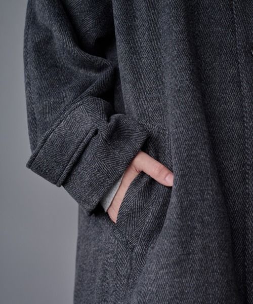 ウールブレンドヘリンボーンステンカラーコート（ステンカラーコート