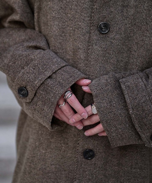 ウールブレンドヘリンボーンステンカラーコート（ステンカラーコート
