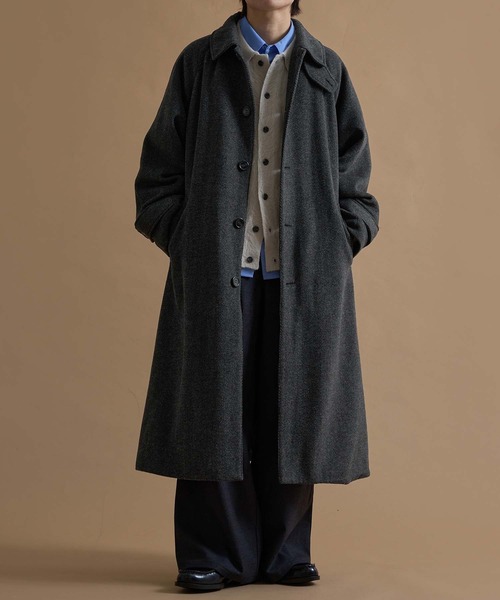 ウールブレンドヘリンボーンステンカラーコート（ステンカラーコート