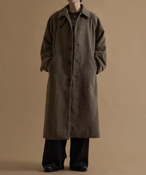 ウールブレンドヘリンボーンステンカラーコート（ステンカラーコート