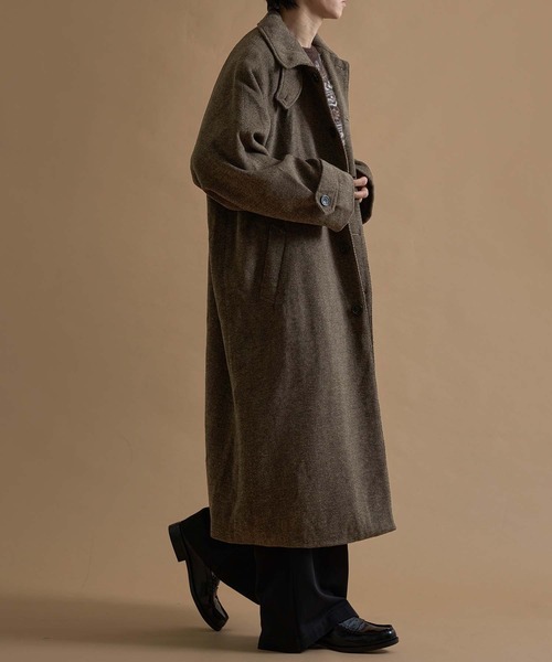 ウールブレンドヘリンボーンステンカラーコート（ステンカラーコート