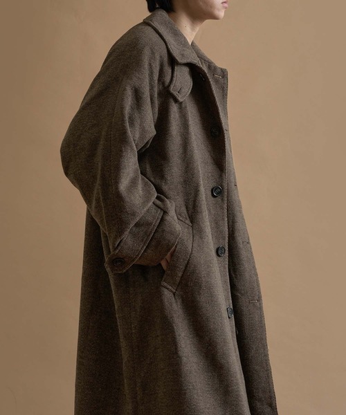 ウールブレンドヘリンボーンステンカラーコート（ステンカラーコート