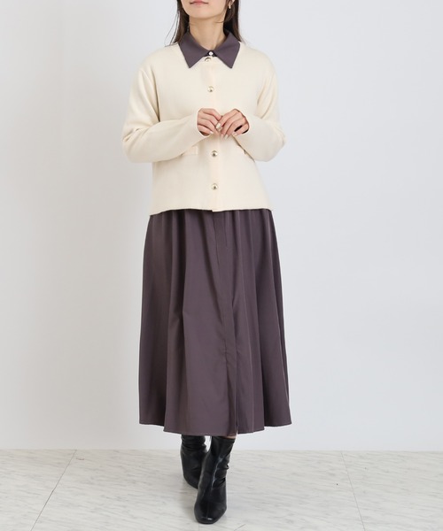 TRUDEA(トルディア)の「ダブルジャガードニットカーディガンジャケット(カーディガン/ボレロ・レディース・アイボリー/ブラック/チャコールグレー・MEDIUM)」の7枚目の写真