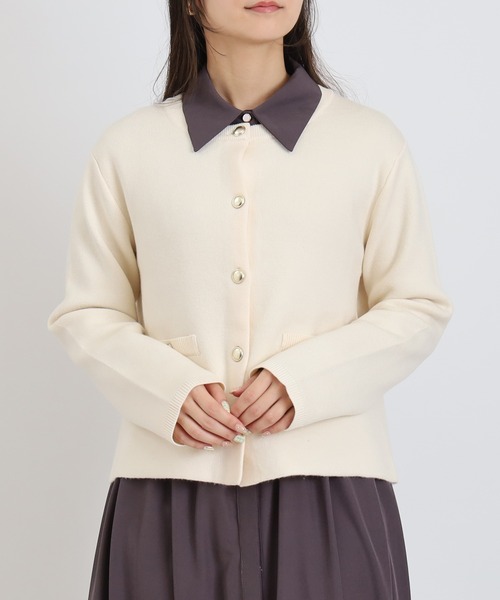 TRUDEA(トルディア)の「ダブルジャガードニットカーディガンジャケット(カーディガン/ボレロ・レディース・アイボリー/ブラック/チャコールグレー・MEDIUM)」の4枚目の写真