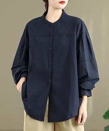 vintage♡ノーカラー ロングシャツ シャツワンピ フランスヴィンテージ 型紙】ノーカラーのロングシャツワンピース(FBBL-02)パターン・レシピ