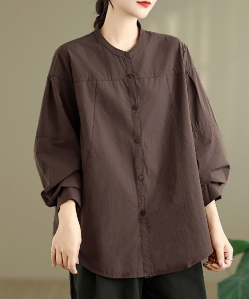 セール】ラウンドカラーギャザー切替シャツブラウス（シャツ/ブラウス