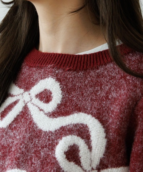 flower（フラワー）の「ルーピングリボンニット（ニット/セーター・レディース・バーガンディー/グレー・FREE）」の7枚目の写真