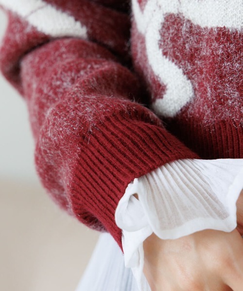 flower（フラワー）の「ルーピングリボンニット（ニット/セーター・レディース・バーガンディー/グレー・FREE）」の8枚目の写真
