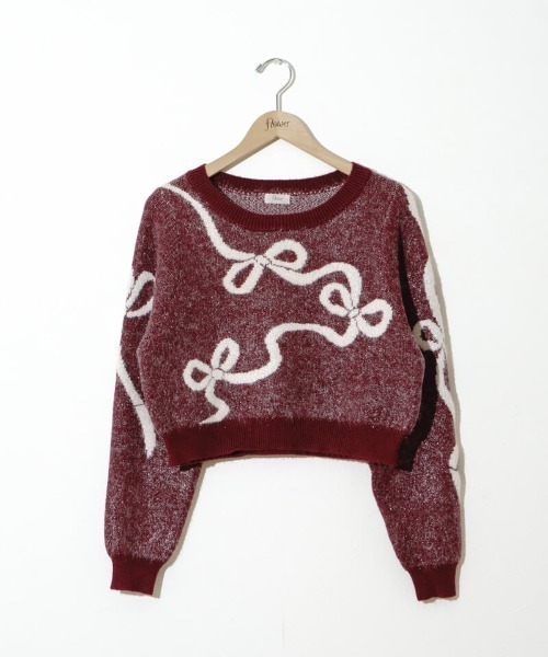 flower（フラワー）の「ルーピングリボンニット（ニット/セーター・レディース・バーガンディー/グレー・FREE）」の14枚目の写真