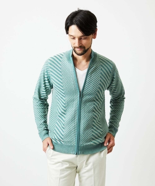 MICHEL KLEIN HOMME   （ミッシェルクランオム）の「グラデーションスタンドカラーニットブルゾン（カーディガン/ボレロ・メンズ・ライトグレー/グリーン/ネイビー・MEDIUM/LARGE/X-LARGE）」の18枚目の写真