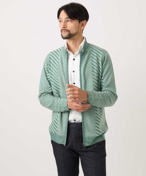 MICHEL KLEIN HOMME   （ミッシェルクランオム）の「グラデーションスタンドカラーニットブルゾン（カーディガン/ボレロ・メンズ・ライトグレー/グリーン/ネイビー・MEDIUM/LARGE/X-LARGE）」の20枚目の写真