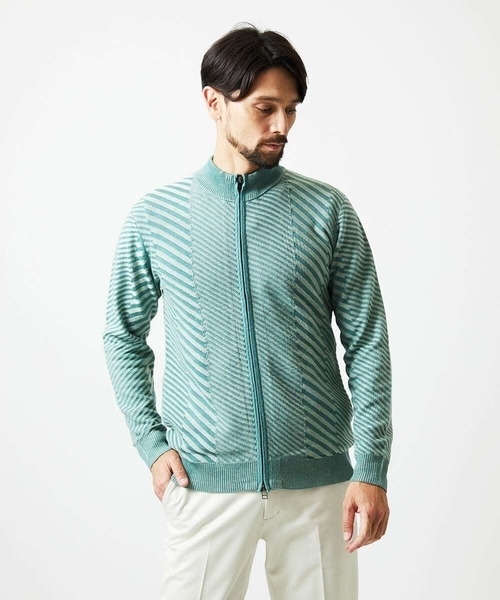 MICHEL KLEIN HOMME   （ミッシェルクランオム）の「グラデーションスタンドカラーニットブルゾン（カーディガン/ボレロ・メンズ・ライトグレー/グリーン/ネイビー・MEDIUM/LARGE/X-LARGE）」の4枚目の写真
