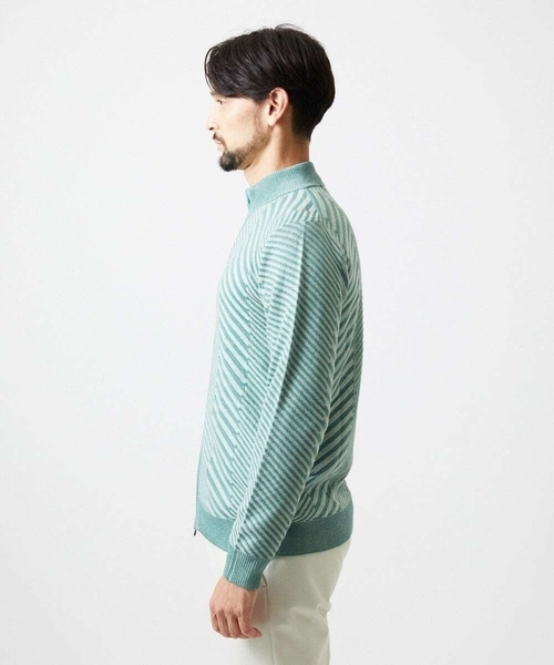 MICHEL KLEIN HOMME   （ミッシェルクランオム）の「グラデーションスタンドカラーニットブルゾン（カーディガン/ボレロ・メンズ・ライトグレー/グリーン/ネイビー・MEDIUM/LARGE/X-LARGE）」の5枚目の写真