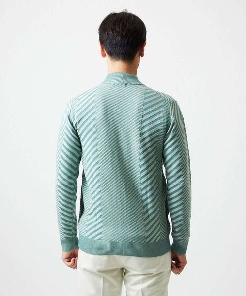 MICHEL KLEIN HOMME   （ミッシェルクランオム）の「グラデーションスタンドカラーニットブルゾン（カーディガン/ボレロ・メンズ・ライトグレー/グリーン/ネイビー・MEDIUM/LARGE/X-LARGE）」の6枚目の写真