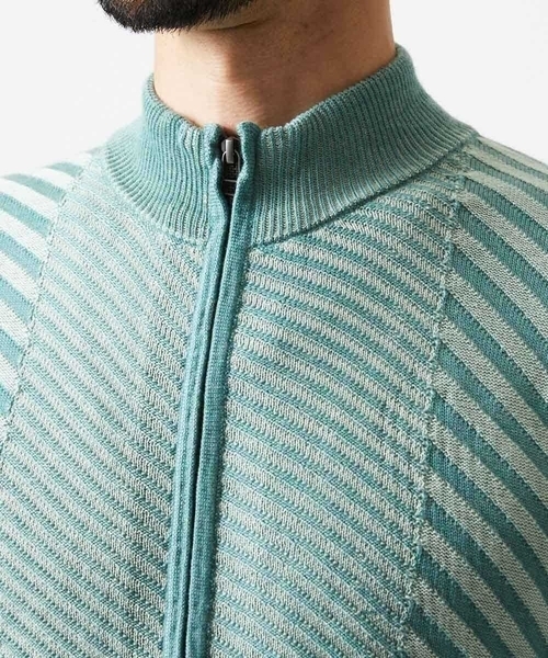 MICHEL KLEIN HOMME   （ミッシェルクランオム）の「グラデーションスタンドカラーニットブルゾン（カーディガン/ボレロ・メンズ・ライトグレー/グリーン/ネイビー・MEDIUM/LARGE/X-LARGE）」の7枚目の写真