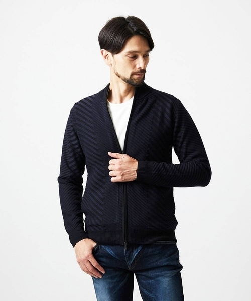 MICHEL KLEIN HOMME   （ミッシェルクランオム）の「グラデーションスタンドカラーニットブルゾン（カーディガン/ボレロ・メンズ・ライトグレー/グリーン/ネイビー・MEDIUM/LARGE/X-LARGE）」の13枚目の写真