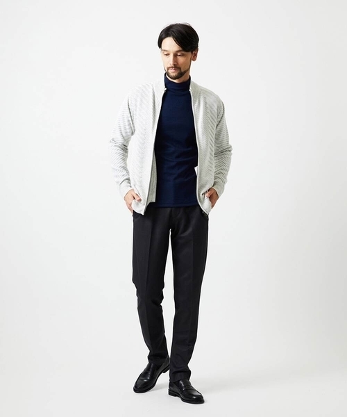 MICHEL KLEIN HOMME   （ミッシェルクランオム）の「グラデーションスタンドカラーニットブルゾン（カーディガン/ボレロ・メンズ・ライトグレー/グリーン/ネイビー・MEDIUM/LARGE/X-LARGE）」の15枚目の写真